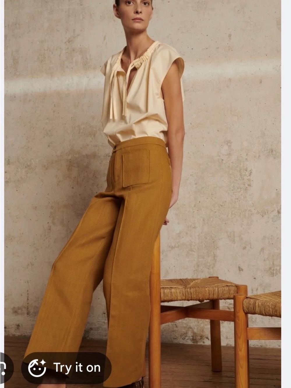 Soeur Wide-Leg High-Waist Trousers in Mustard